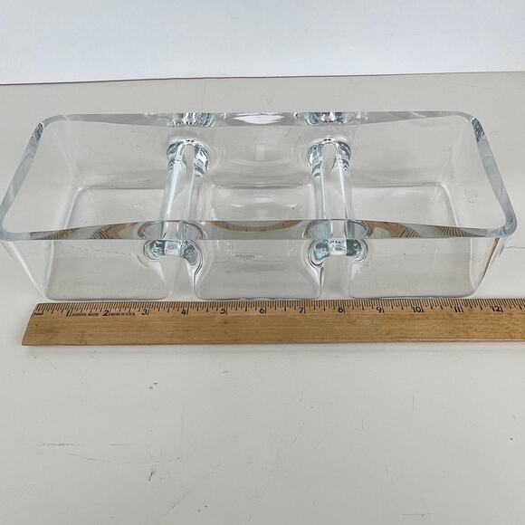 Krosno Clear Hand Blown Glass 3 Part Divided Candy Dish Poland - Picture 5 of 6